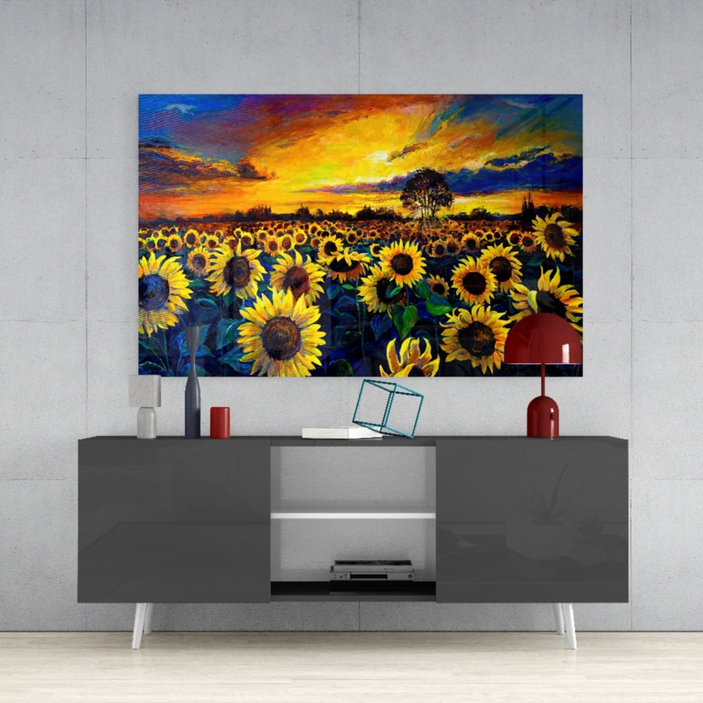 Sunflower Flower Glass Wall Art.