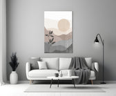 Nordic Hills glass wall art styled above a credenza in a master bedroom