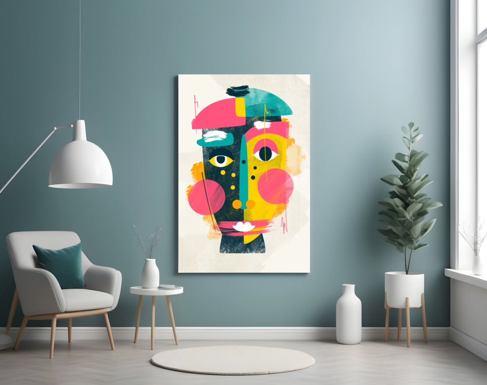 Pop Face panel adding editorial mood to a hallway