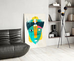 Tribal Mask glass print enhancing a hallway with cinematic drama