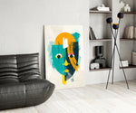 Amber Face glass print enhancing a hallway with cinematic drama