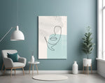 Sky Line Portrait glass print enhancing a bedroom with editorial drama