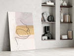 Mustard Line Portrait artwork anchoring a wall with scandi warm palette