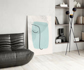Mint Line Portrait glass print enhancing a bedroom with editorial drama