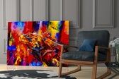 Vivid Iguana artwork anchoring a wall with bold exotic palette
