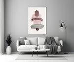 Wabi Mauve glass wall art styled above a sofa in a master bedroom