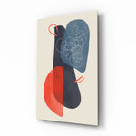 Mid-Century Forms close-up showing navy gourd over crimson half-moon