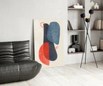 Mid-Century Forms artwork anchoring a wall with bold mid-century palette