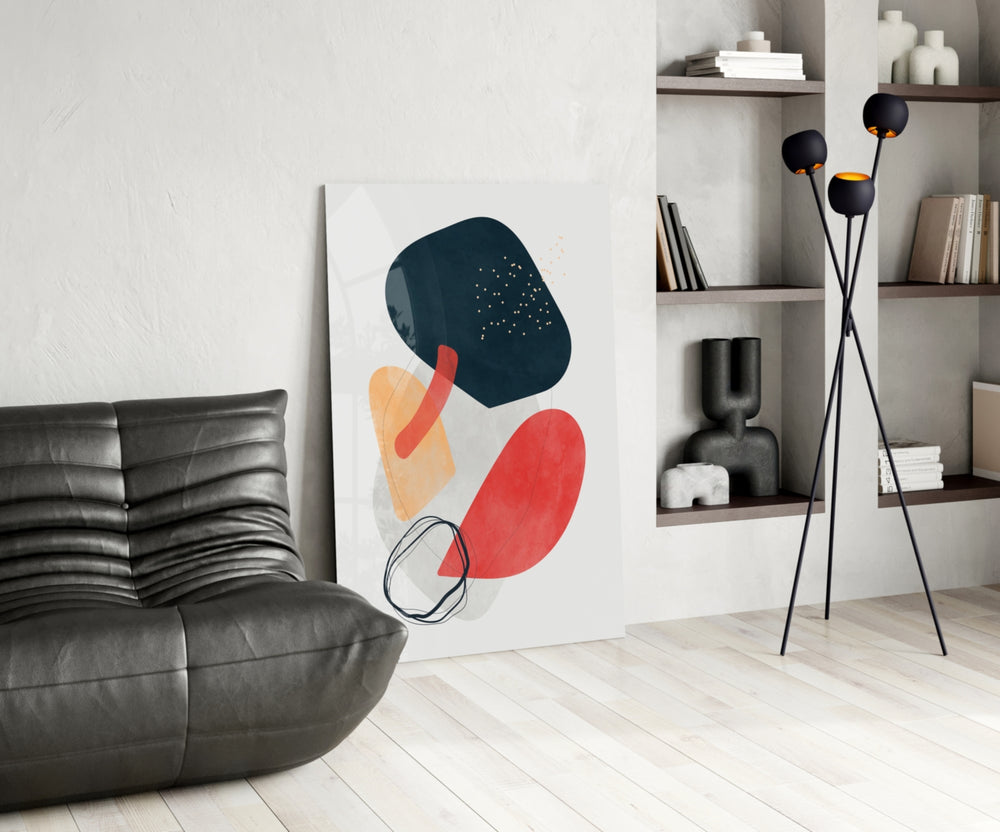 Wabi Crimson artwork anchoring a wall with wabi-sabi bold palette