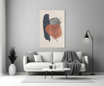Fern Stack glass wall art styled above a credenza in a master bedroom