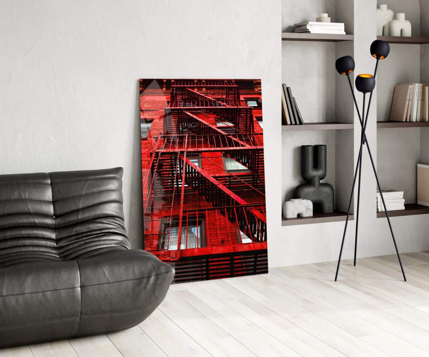 Red Stairs Glass Wall Art.