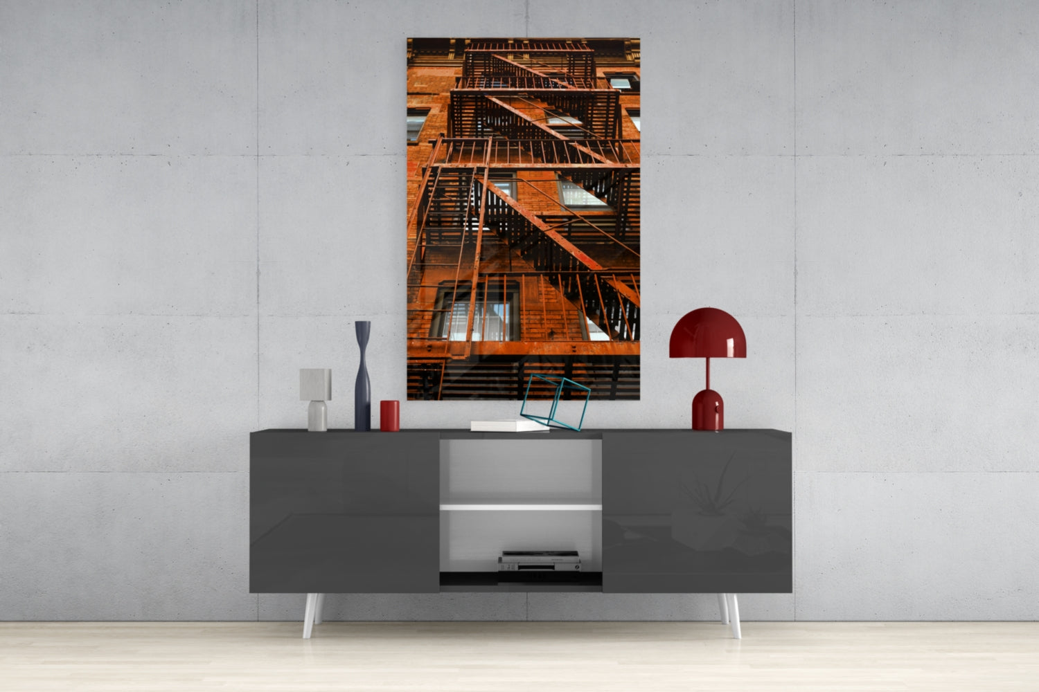 Orange Stairs Glass Wall Art.