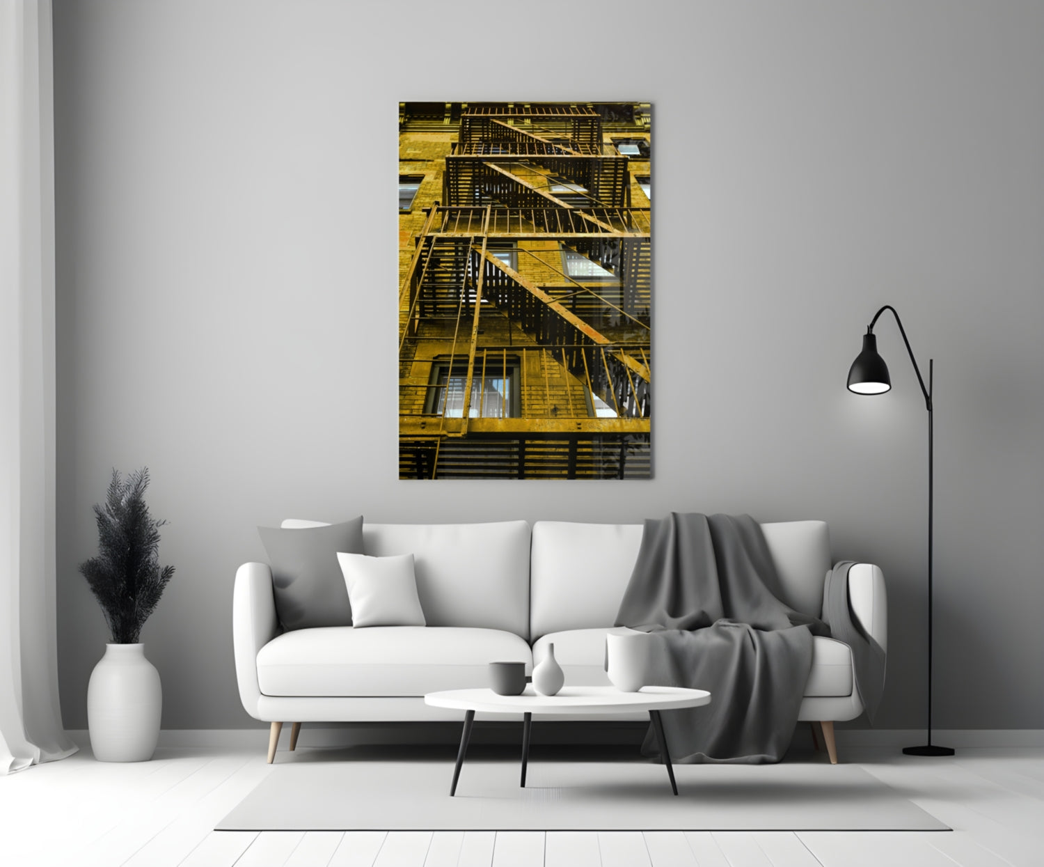 Yellow Stairs Glass Wall Art.