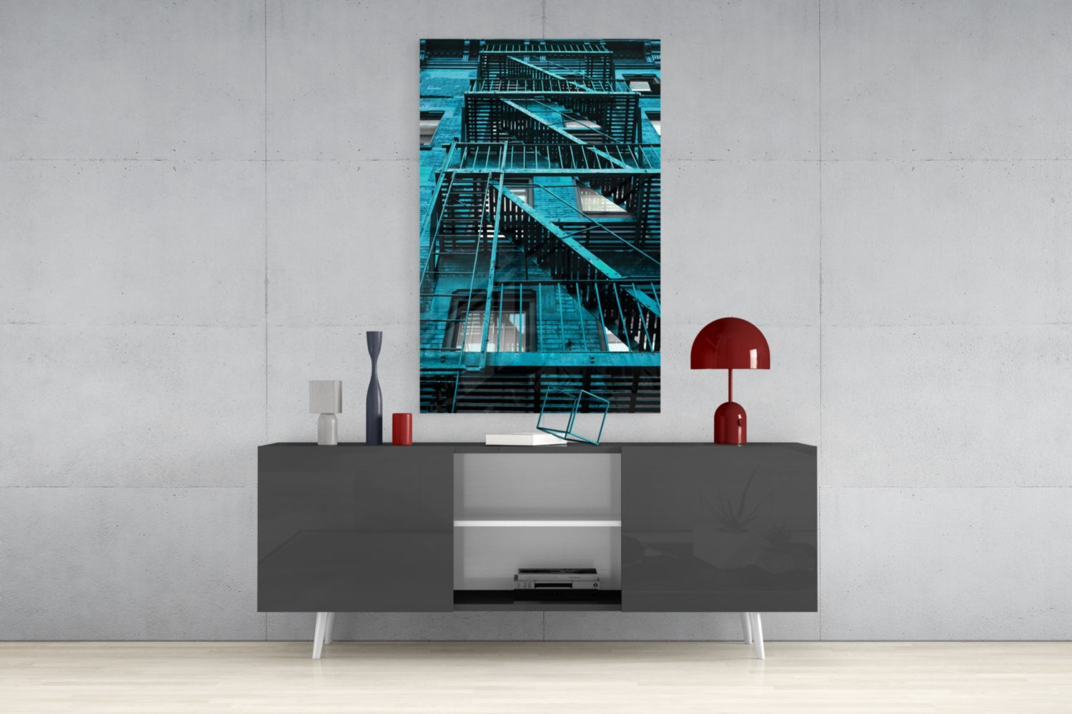 Blue Stairs Glass Wall Art.