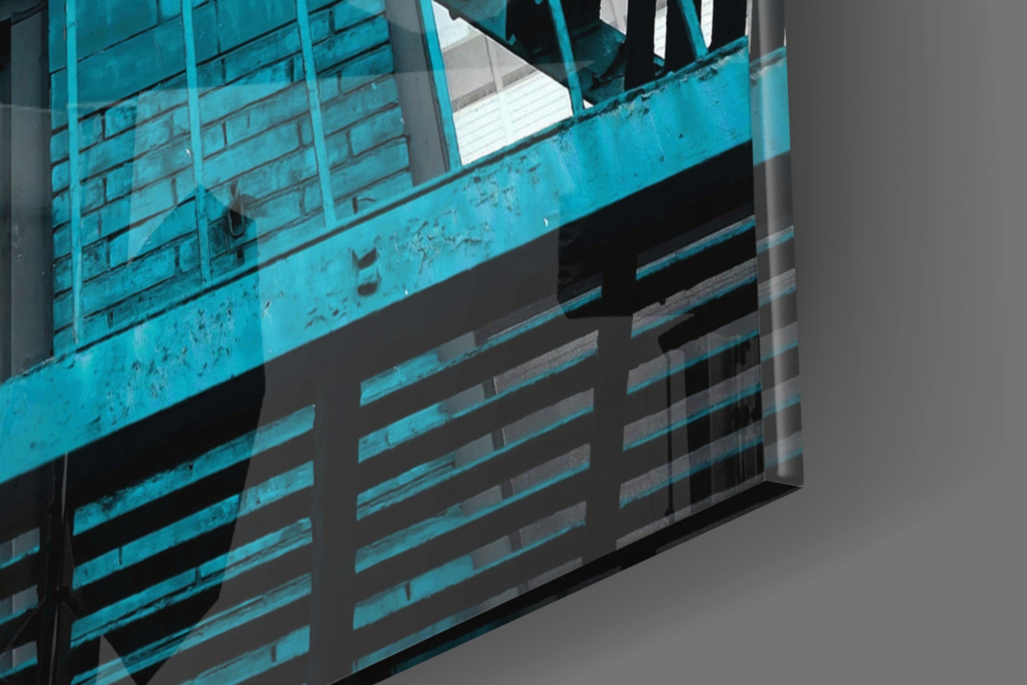 Blue Stairs Glass Wall Art.