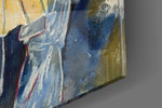 Yellow Umbrellas panel catching window light to reveal its tactile wash