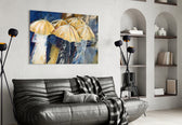 Yellow Umbrellas panel adding editorial mood to a dining room