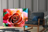 Coral Rose artwork anchoring a wall with romantic biophilic palette
