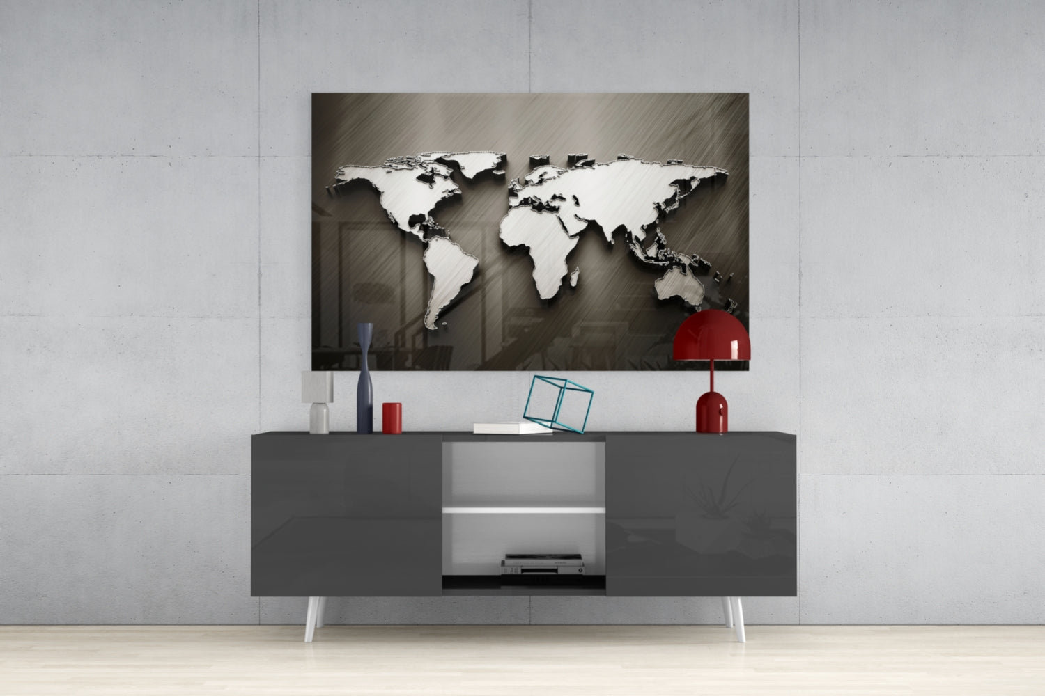 World Map Glass Wall Art.