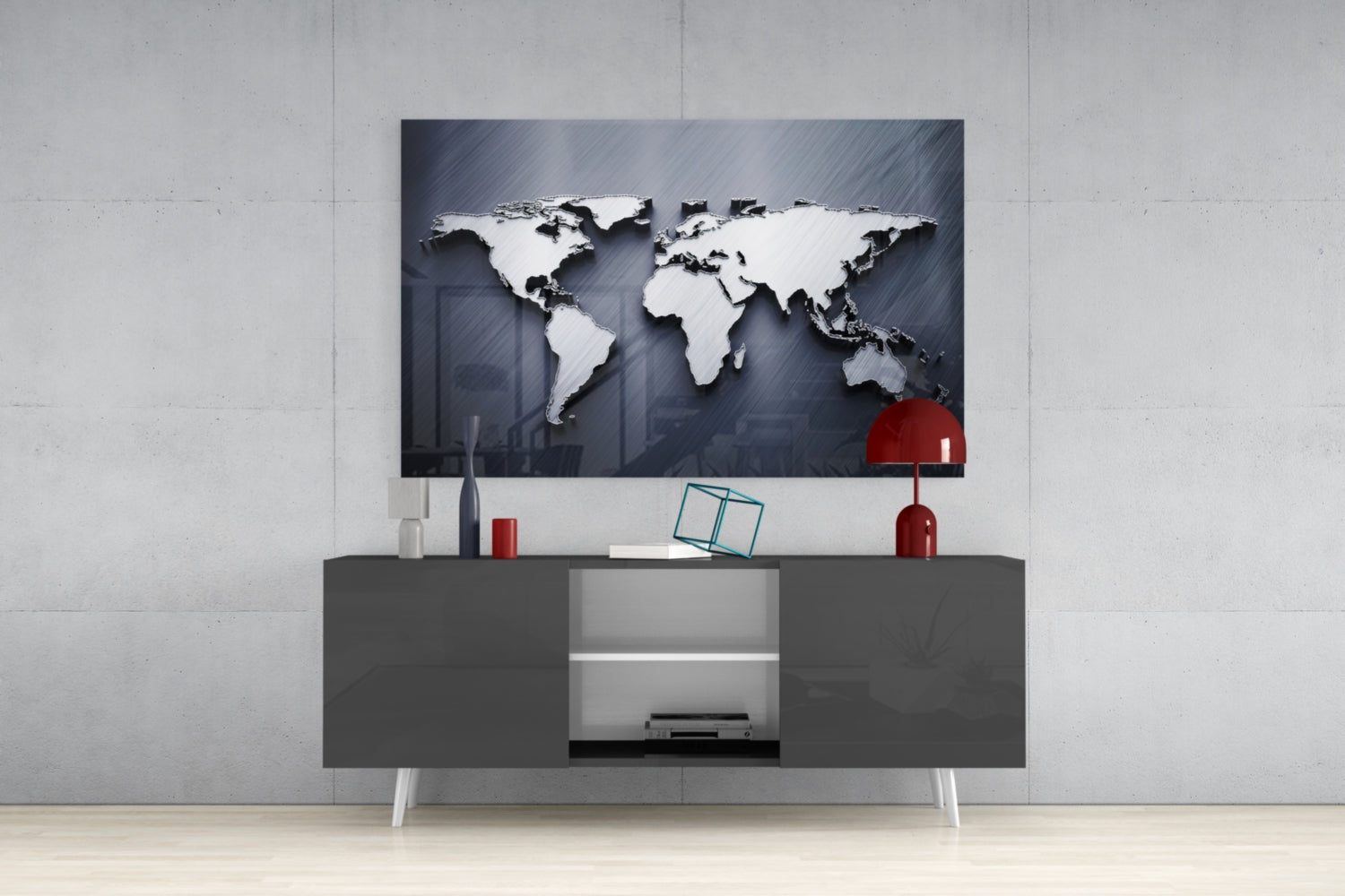 World Map Glass Wall Art.