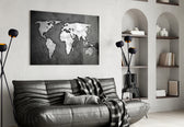 Grunge World Map panel adding editorial mood to a living room