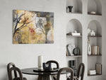 Autumn Manuscript glass print enhancing a dining room with cinematic drama