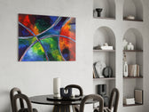 Color Circles glass print enhancing a hallway with cinematic drama