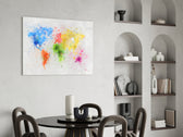 Watercolor Map glass print enhancing a living room with editorial drama