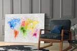 Watercolor Map artwork anchoring a wall with cheerful traveler palette