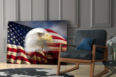 American Eagle artwork anchoring a wall with bold patriotic palette