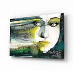 Watercolor-portrait panel bringing moody drama to a contemporary living space