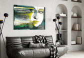 Emerald Portrait panel adding editorial mood to a hallway