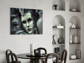 Venetian Masks glass print enhancing a study with cinematic drama