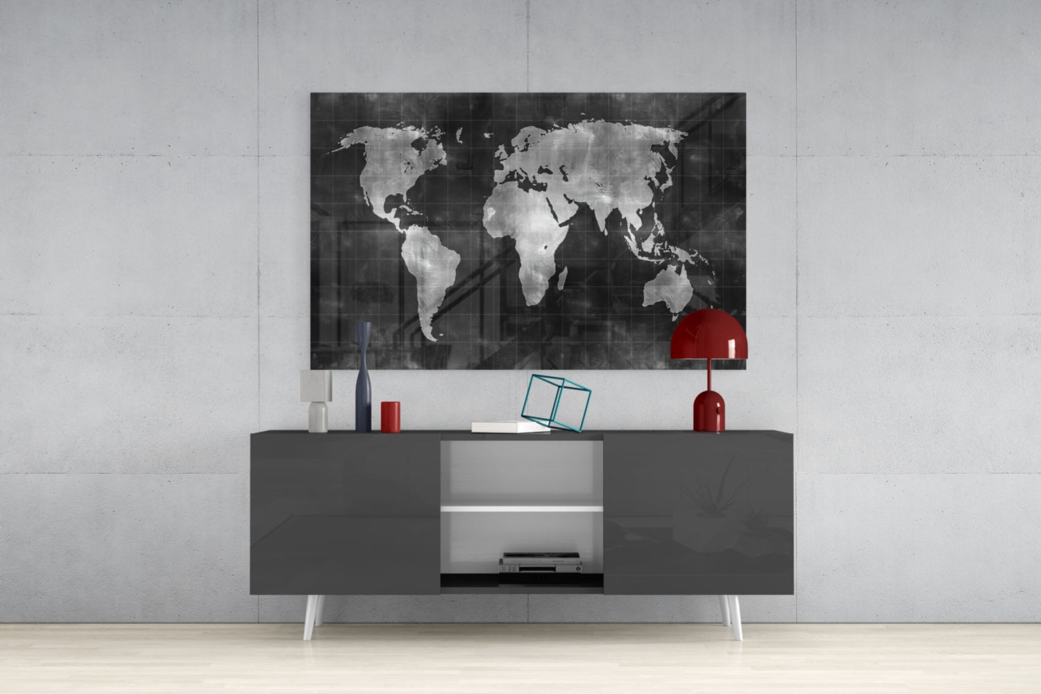 World Map Glass Wall Art.