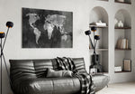 Chalkboard Map panel adding editorial mood to a man's office