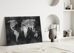 Chalkboard Map glass wall art styled above a desk in a study