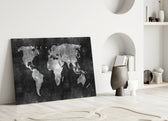 Chalkboard Map glass wall art styled above a desk in a study