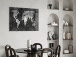 Chalkboard Map glass print enhancing a hallway with cinematic drama
