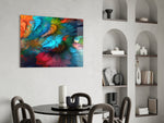 Fractal Feathers glass print enhancing a teen room with cinematic drama