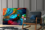 Fractal Feathers artwork anchoring a wall with bold organic palette