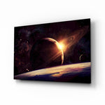 Cosmic-planet panel bringing mystical drama to a contemporary lounge