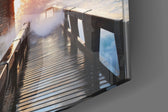 Sunset Lighthouse panel catching window light to reveal its tactile spray