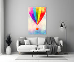 Rainbow Balloon glass wall art styled above a crib in a kids room