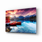 Alpine-sunset panel bringing serene drama to a contemporary cabin