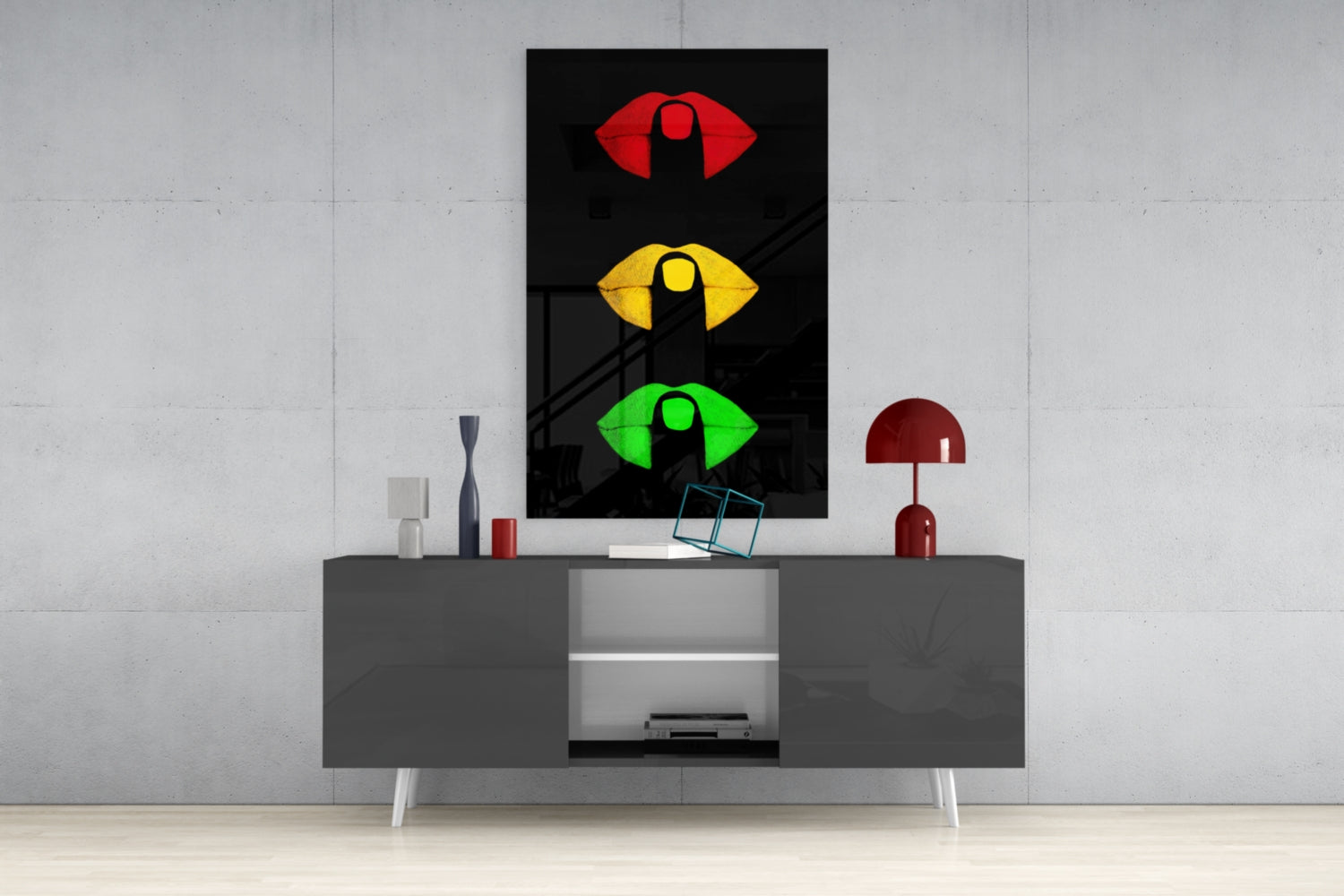 Colored Lips Glass Wall Art.