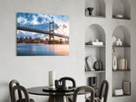 Triboro Bridge glass print enhancing a study with cinematic drama