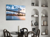 Triboro Bridge glass print enhancing a study with cinematic drama