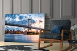 Triboro Bridge artwork anchoring a wall with urban executive palette