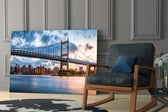 Triboro Bridge artwork anchoring a wall with urban executive palette