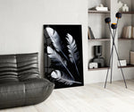 White Feathers glass print enhancing a hallway with editorial drama